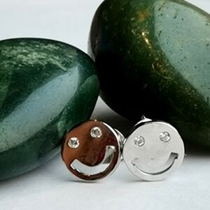 Happy face cz stud earrings in Sterling Silver
